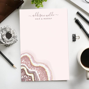 Bloco De Notas Blush Rosa Brilho em Ouro Rosa Geodo de Ágata Empr