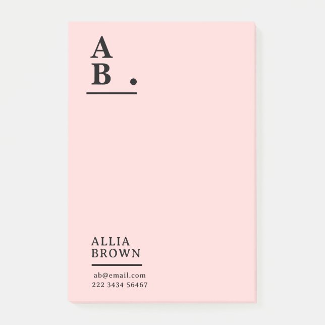 Bloco De Notas Blush Rosa Monograma Design Moderno (Frente)