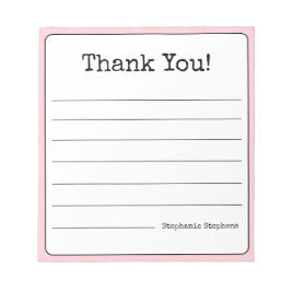 Bloco De Notas Blush Rosa Retro Obrigado Seu Nome Enfileirado