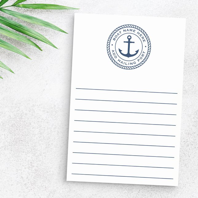Bloco De Notas Boat name and hailing port nautical anchor (Boat name and hailing port nautical anchor post-it notes)