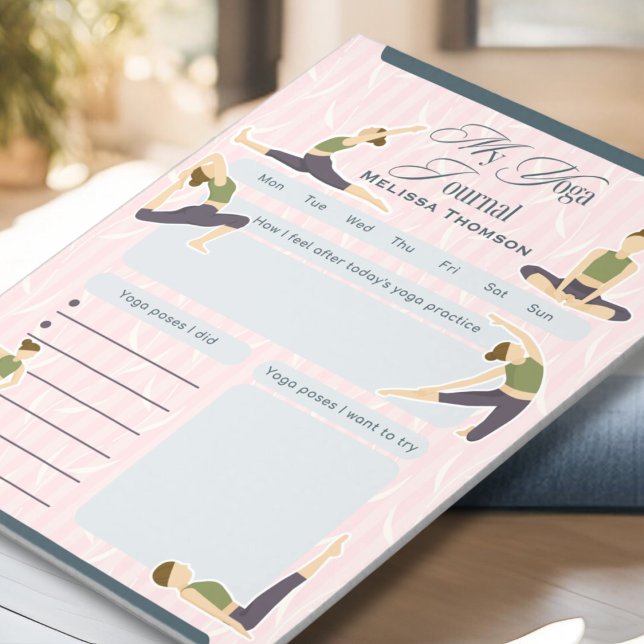 Bloco De Notas Boho Abstrato Rosa Yoga Verde Pose Diário Diária (Criador carregado)