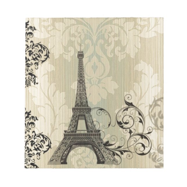 Bloco De Notas Boho Chic beige Damask Paris Eiffel Tower (Frente)
