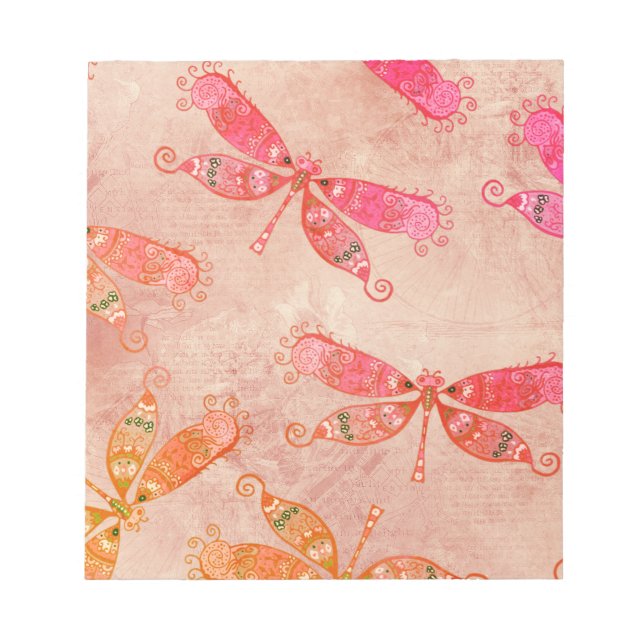 Bloco De Notas Boho Dragonflies em rosa (Frente)