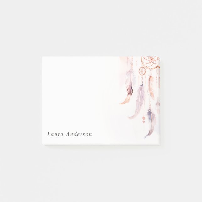 Bloco De Notas Boho Dreamcatcher Watercolor Lilac Blush Peach (Frente)