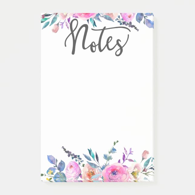 Bloco De Notas Boho Floral, Escritório, Reunião, rosa e roxo (Frente)