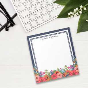 Bloco De Notas Boho Floral - Marinho Azul e Branco - Nome