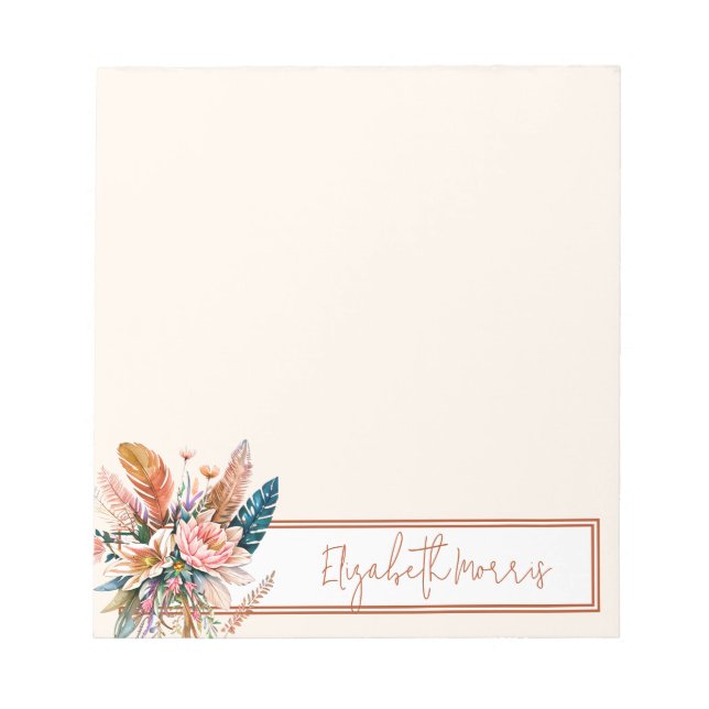 Bloco De Notas Boho floral personalizado (Frente)