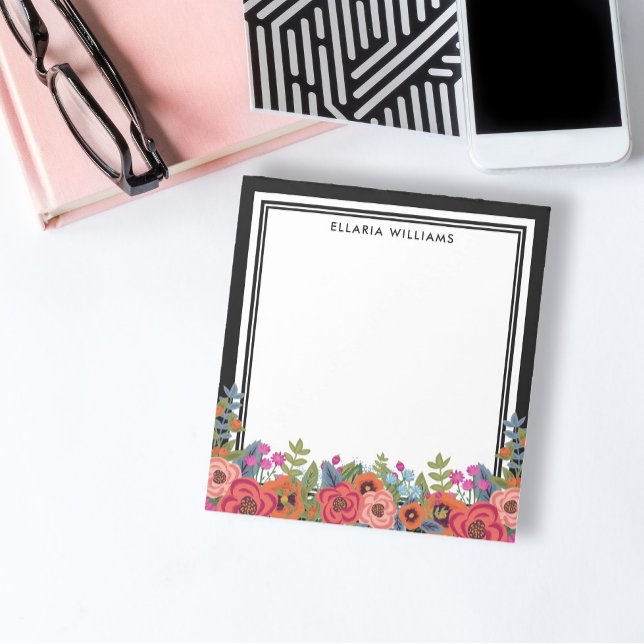 Bloco De Notas Boho Floral - Preto e Branco - Nome (Criador carregado)