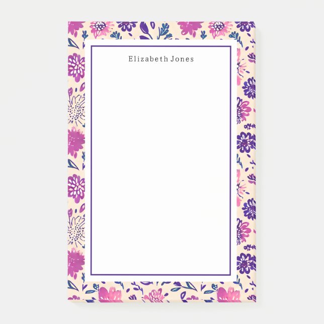 Bloco De Notas Boho Floral Rosa e Púrpura (Frente)