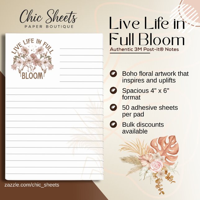 Bloco de Notas Boho Live Life in Full Bloom 3M Pos (Criador carregado)