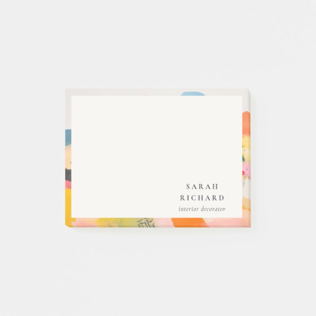 Bloco De Notas Boho Paisagem Montanhosa Abstrata Rosa Azul Laranj (Frente)