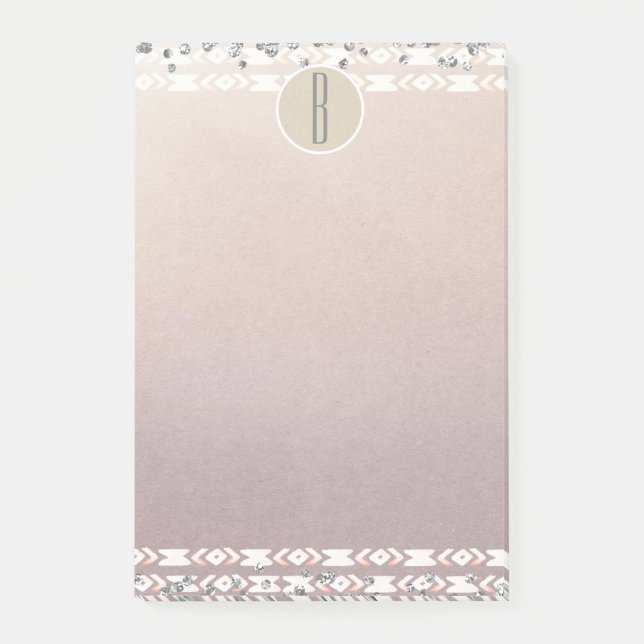 Bloco De Notas Boho Pérola Brilho Glam Kraft Rústico Monograma (Frente)