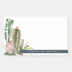 BLOCO DE NOTAS BOHO PINK FLORAL DESERTO FOLIAGE WATERCOLOR