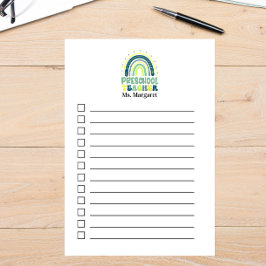 Bloco De Notas Boho Rainbow Professor verde azul