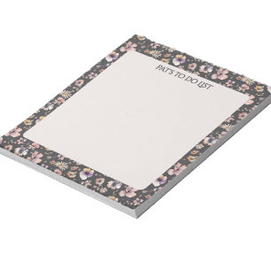 Bloco De Notas Boho Wildflower Aquarela Nomeado Blush Carvão