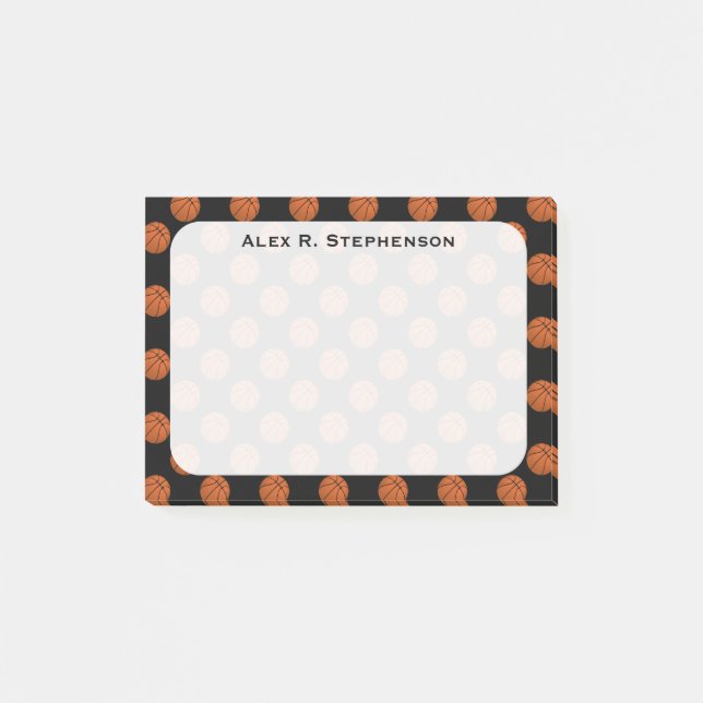 Bloco De Notas Bolas de Basquete de Monograma em Preto (Frente)