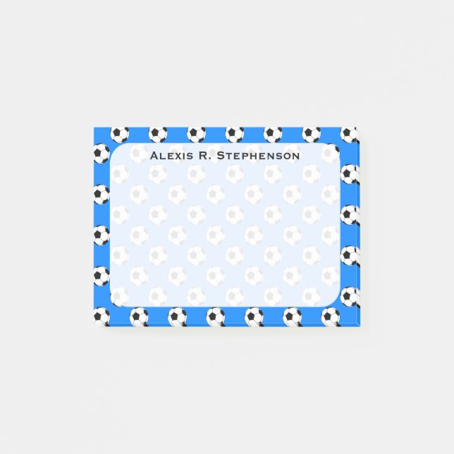 Bloco De Notas Bolas de futebol Monogram em Azul Azure (Frente)