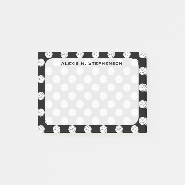 Bloco De Notas Bolas de Voleibol de Monograma em Preto (Frente)