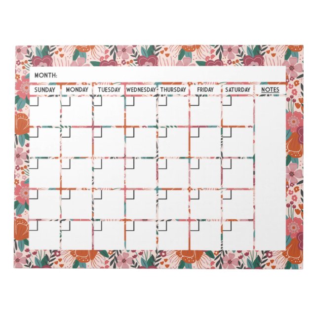 Bloco De Notas Bold Tropical Flower Calendar Notepad (Frente)