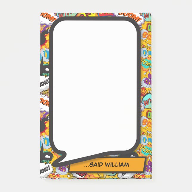 Bloco De Notas Bolha de Fala Pop Art de Quadrinhos (Frente)