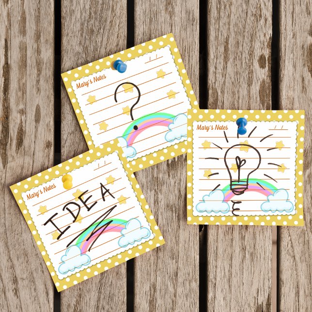 Bloco De Notas Bolinhas amarelas, estrelas agudas e arco-íris 3"  (Criador carregado)