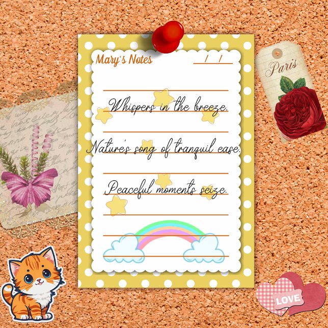 Bloco De Notas Bolinhas amarelas, estrelas agudas e arco-íris 4"  (Criador carregado)