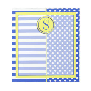 Bloco De Notas Bolinhas azuis e Stripes-Monograma