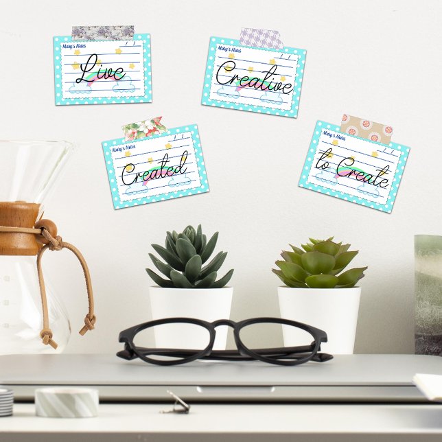 Bloco De Notas Bolinhas azuis, estrelas agudas e arco-íris 4" x 3 (Criador carregado)