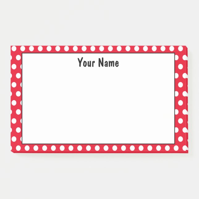 Bloco De Notas Bolinhas Clássica, Vermelho e Branco, Nome Persona (Frente)