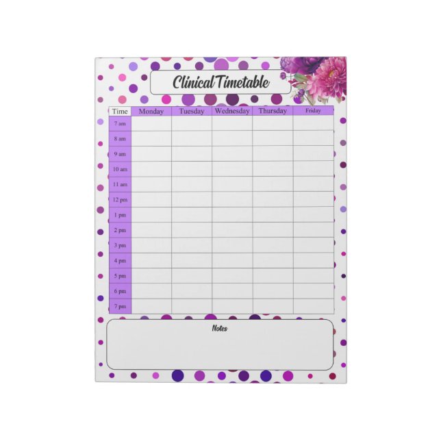 Bloco De Notas Bolinhas Florais Roxas _ Calendário Clínico (Invertido)