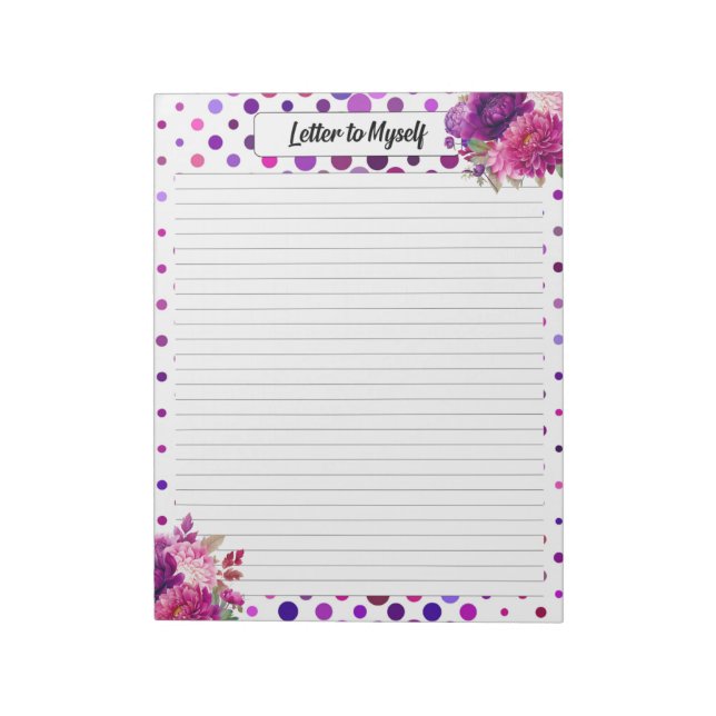 Bloco De Notas Bolinhas Florais Roxas _ Letra para Mim (Invertido)