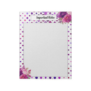 Bloco De Notas Bolinhas Florais Roxas _ Notas importantes