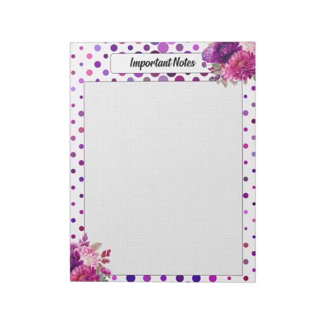 Bloco De Notas Bolinhas Florais Roxas _ Notas importantes (Invertido)