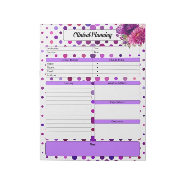 Bloco De Notas Bolinhas Florais Roxas _ Planeamento Clínico (Invertido)