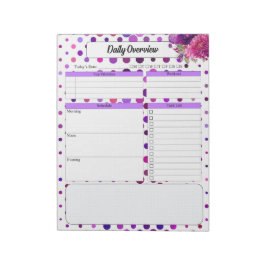 Bloco De Notas Bolinhas Florais Roxas _ Visão geral diária