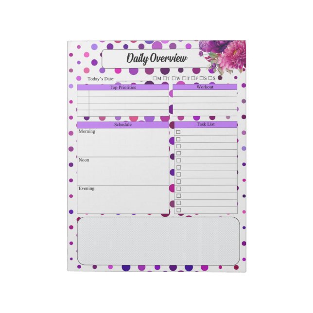 Bloco De Notas Bolinhas Florais Roxas _ Visão geral diária (Invertido)