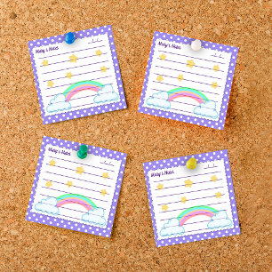 Bloco De Notas Bolinhas roxas, estrelas bonitas e arco-íris 3" x