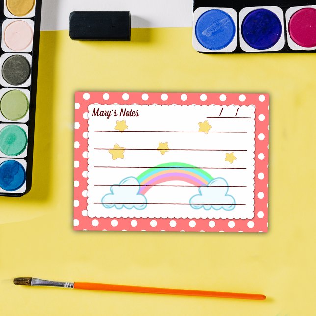 Bloco De Notas Bolinhas vermelhas, estrelas agudas e arco-íris 4" (Criador carregado)