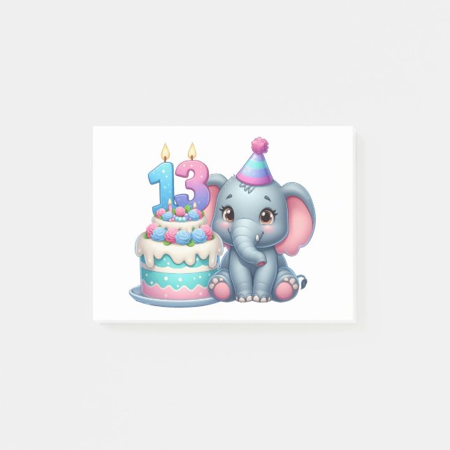 Bloco De Notas Bolo de Elefante de 13º Aniversário (Frente)