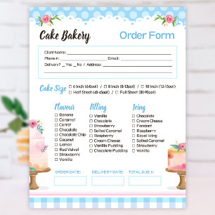 Bloco De Notas Bolo de Papel Azul Formulário de Pedido de Bolo