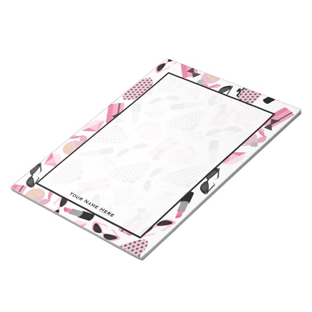 Bloco De Notas Bolsas de perfume, óculos de sol e batom (Inclinado)