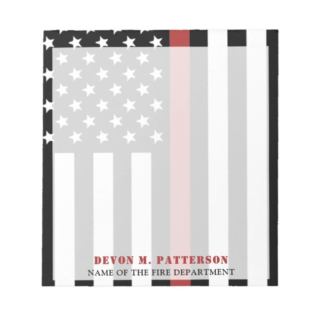 Bloco De Notas Bombeiro Personalizado Thin Red Line Departamento  (Frente)