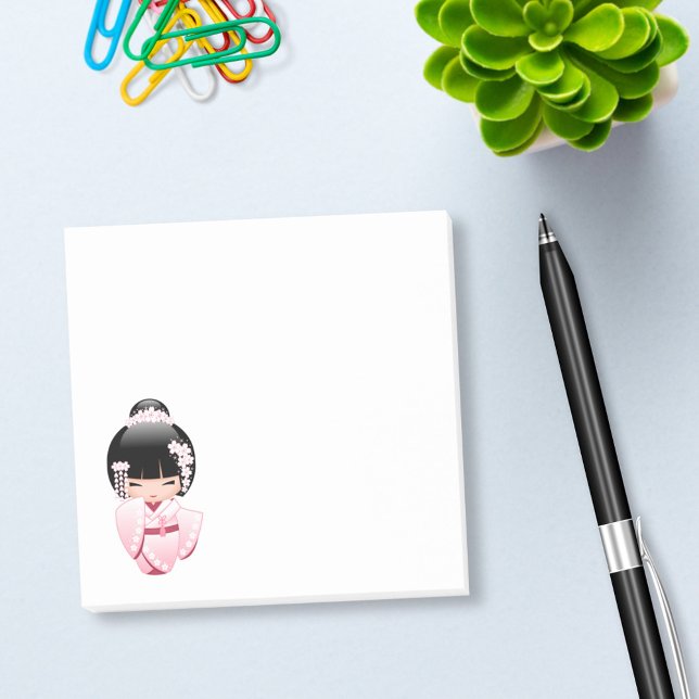 Bloco De Notas Boneca Kawaii Kokeshi Quimono Rosa (Criador carregado)