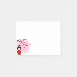 Bloco De Notas Boneca kokeshi japonesa em sakura floresce