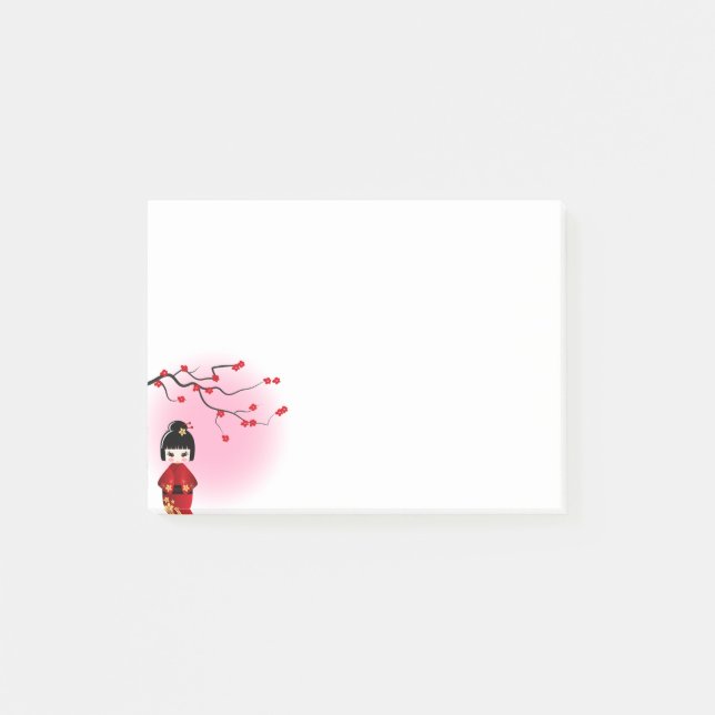 Bloco De Notas Boneca kokeshi japonesa em sakura floresce (Frente)