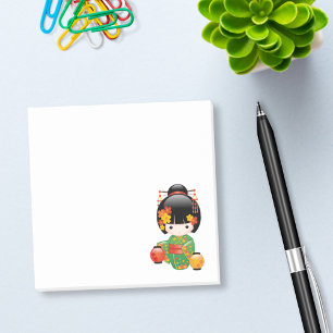 Bloco De Notas Boneca Kokeshi verde Kimono Geisha