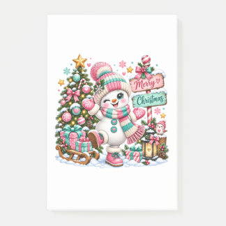Bloco De Notas Boneco de Neve de Natal Rosa Fofo