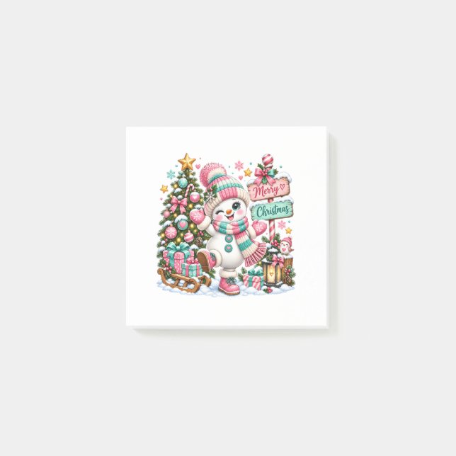 Bloco De Notas Boneco de Neve de Natal Rosa Fofo (Frente)