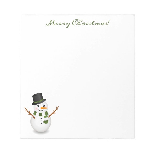 Bloco De Notas Boneco de Neve Fofo Com Texto Feliz Natal Verde (Frente)
