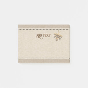 Bloco De Notas Bonita Posta-A Em Estilo Com Linen De Abelhas Dour